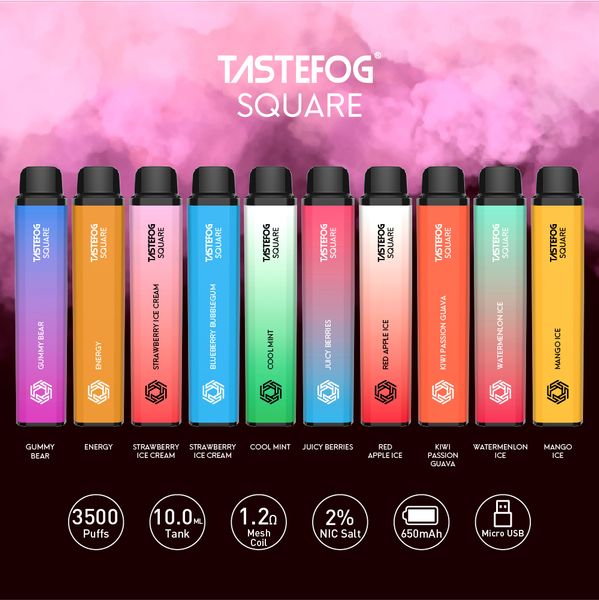 JC Tastefog SQUARE Sigarette elettroniche usa e getta 3500 sbuffi Vape Pen 650mAh Batteria ricaricabile Pod Dispositivo 10 ml Preriempiti Mesh Coil Pods Vaporizzatori