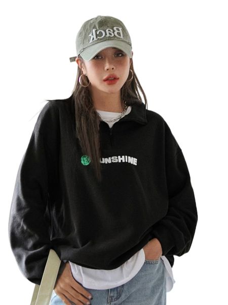 

dazy half zip letter graphic drop shoulder sweatshirt p2ae#, Black