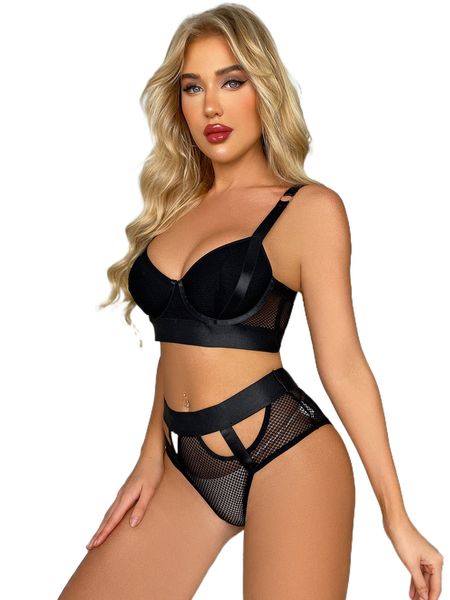 

lace cut out underwire lingerie set without liner e1me#, Black;red
