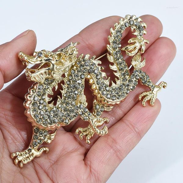 Pins Broschen Vintage Einzigartige Extra Große Kristall Chinesischer Drache Brosche Pin Anhänger Abzeichen Corsage Kostüm Zubehör Seau22