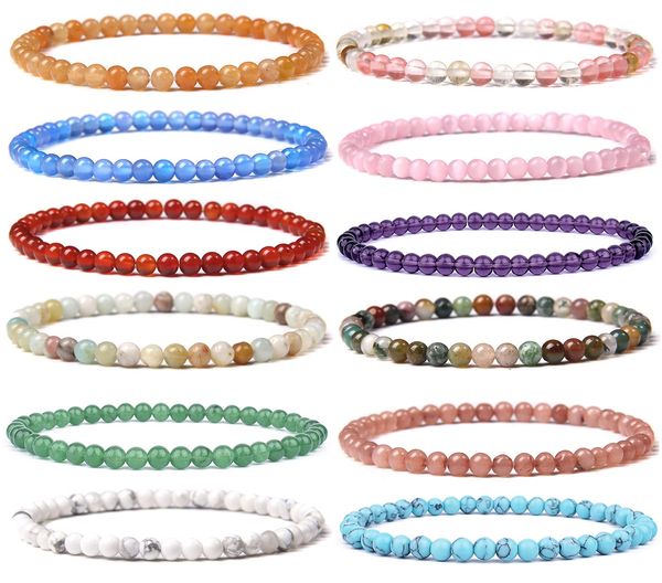 

beaded strands wainis 4mm 6mm 8mm gemstone bracelets for men women round semi-precious crystal stone bead bracelet healing stretch se amnzd, Black
