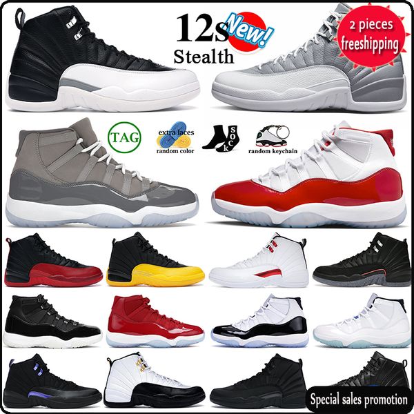 

12 12s stealth basketball shoes men women playoff royalty taxi utility grind university gold cool grey bred concord gamma blue 11s 11 cherry, Black