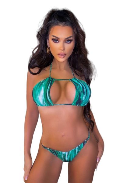 

brush print halter bikini swimsuit 92jz#, White;black