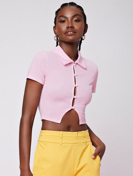 

x penelope ping button front crop tee w7h9#, White
