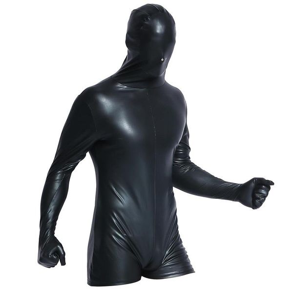 Herren G-Strings Herren Sexy Ganzkörper-Latex-Bodysuit Enger schwarzer Cosplay-Catsuit Einteilige PU-Lederkleidung für Nachtclub-Tanzkleidung Bodys