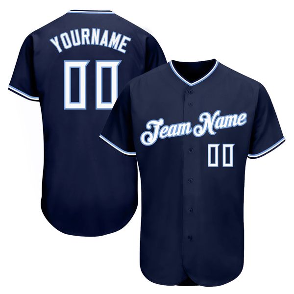 Maglia da baseball autentica blu a luce bianca navy personalizzata