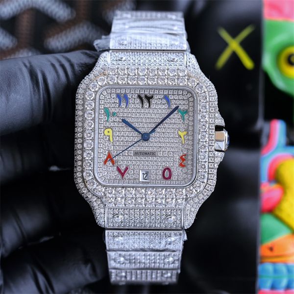 Orologi da uomo AMG Montre de luxe 40mm 8215 Movimento meccanico automatico Cassa in acciaio 316L Orologio colorato con diamanti babysbreath Orologi da polso impermeabili