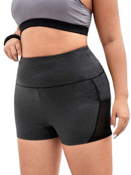 

plus wide waistband mesh panel sports shorts v8dc#, Black