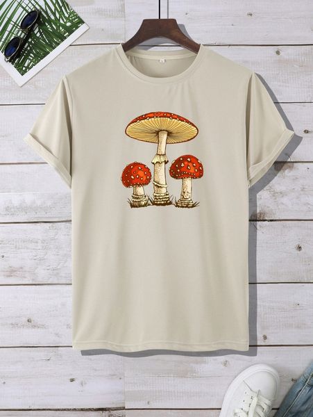 

men mushroom print tee 536o#, White;black