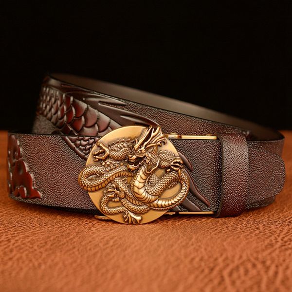 

men's automatic buckle cowhide belt feilongxiangyun personality casual jeans belt factory wholesale fashion business mens belts 2022 lu, Black;brown