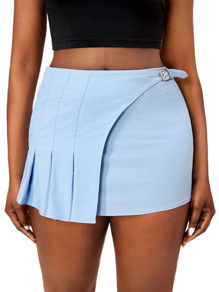 

buckle side fold pleated skirt m2os#, Black