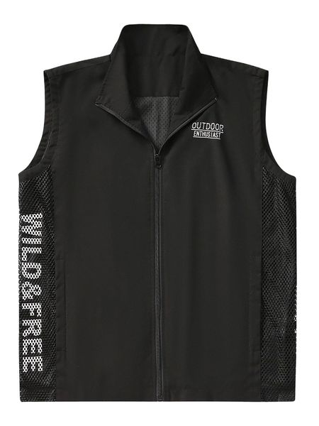 

men letter graphic fishnet insert vest coat 1826#, Black;brown