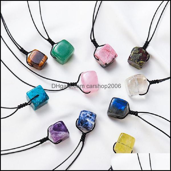 

pendant necklaces natural stone square cubic rose quartz crystal necklace healing amethyst lapis for women men jew carshop2006 dhhgk, Silver