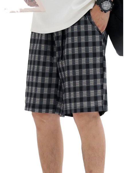 

men plaid print drawstring waist shorts u7zn#, White;black
