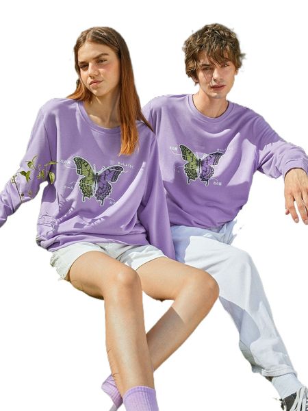 

romwe 1pc butterfly print sweatshirt p86y#, Black