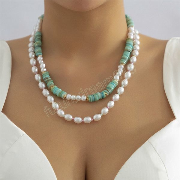 Collana girocollo in argilla polimerica blu Boho per donne ragazze dolce perla imitazione catena in ceramica morbida Y2K gioielli estetici regali