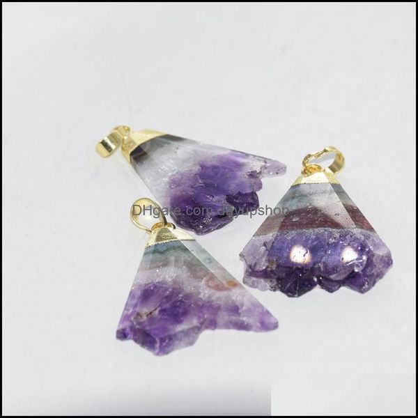 

pendant necklaces fashion jewelry natural slice geode druzy stone triangle femme 2022 purple crystal q dayupshop dh41i, Silver