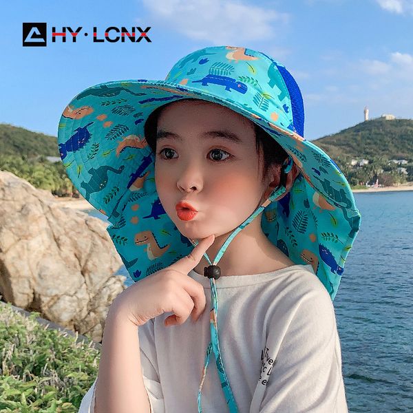 

summer hat 360 wide brim uv protection boys girls cap children panama outdoor beach sun hats cartoon fisherman caps 220630, Yellow
