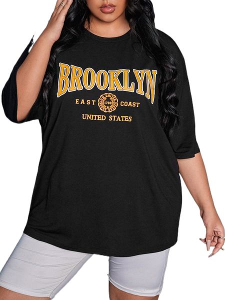 

plus letter graphic drop shoulder oversized tee q9u5#, Black