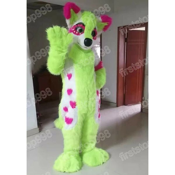 Halloween Green Hair Longo Husky Dog Fox Mascot Costume Cartoon Anime Personagem Adultos Tamanho do Natal A publicidade ao ar livre