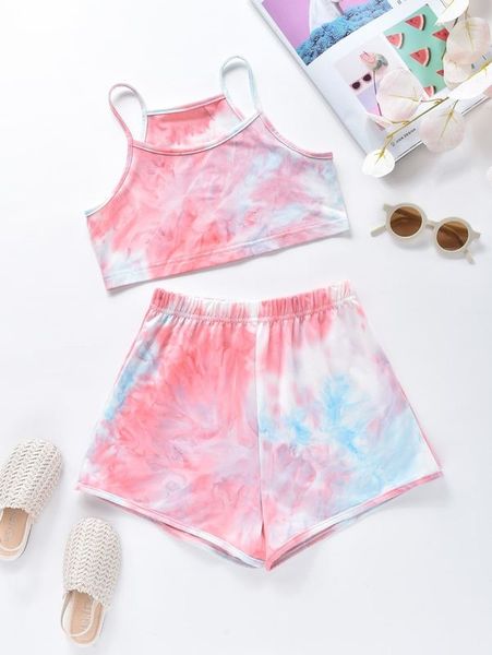 

girls tie dye cami & shorts she, White