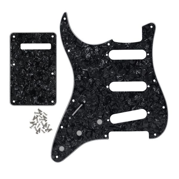 1 Set Linkshänder SSS Gitarre Schlagbrett 11 Löcher Scratch Platte Backplate Schrauben Schwarz Perle Für Elektrische Gitarre Teil