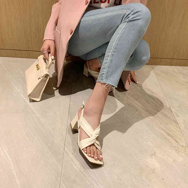 

sandals white thick heel open toe sandals summer line buckle high heels french square head bow women's shoes 1vyd, Black
