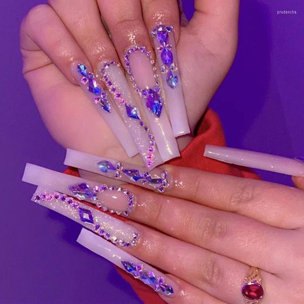 YANLIŞ TAVALAR 24pcs Süper Uzun Pres Tatlı Stil Rhinestones Tam Kapsam Manikür Salon DIY Sanat Çıkarılabilir Kaydetme Zamanı NIN668 PRUD22