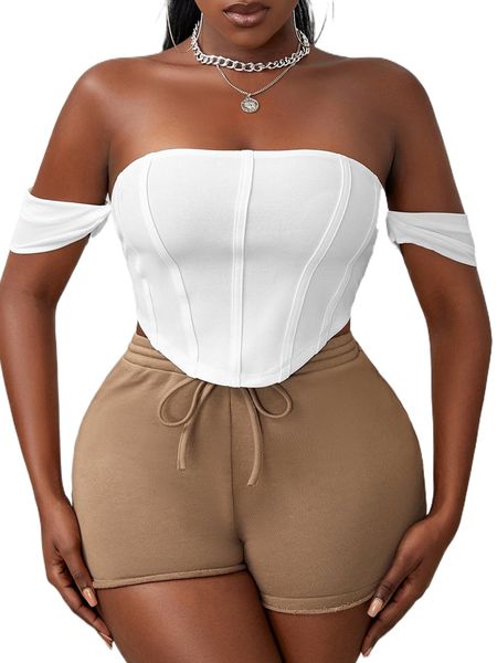 

sxy off shoulder curved hem t1vs#, White