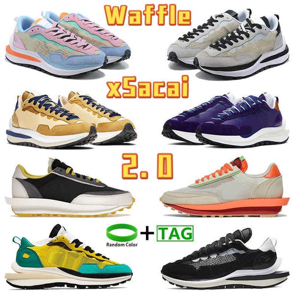 

sneakers waffle xsacai 2.0 running shoes undercover bright citron night maroon tour yellow smoke grey clot net orange blaze men women, Black