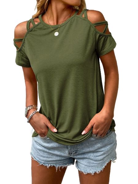 

crisscross cold shoulder tee j5ex#, White