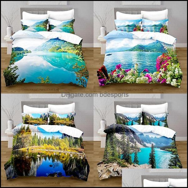 A cama conjunta suprimentos em casa têxteis home jardim lake view imprimindo edredon er com travesseiro eu/austrália/EUA. Conjunto de decoração do quarto Cama king d