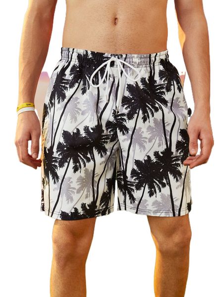

romwe guys tropical graphic drawstring shorts i9fc#, White;black
