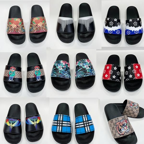

men women fashion slides shoes slippers summer sandals beach slide flat designer classic letter print pattern flower sneakers size 36-45, Black
