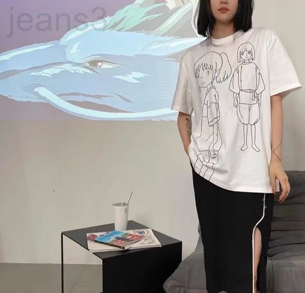 

women's t-shirt designer summer 2022 casual animation chihiro co branded embroidered girls loose round neck classic trendy t-shirt, White