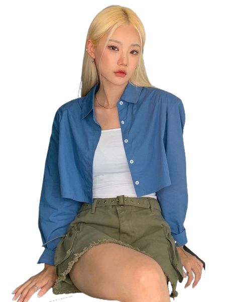 

dazy drop shoulder button up shirt 76sd#, White