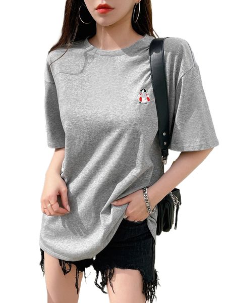 

dazy cartoon embroidery drop shoulder tee r91a#, White