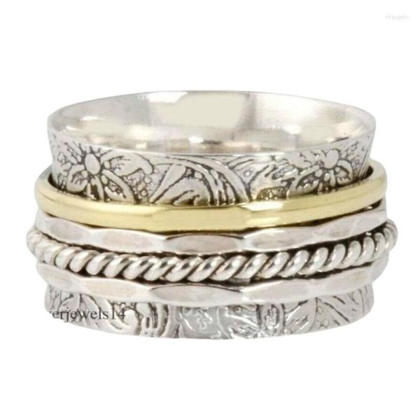 Küme halkaları tasarımı 925 sterling gümüş meditasyon ifadesi spinner ring jewelrycluster rita22