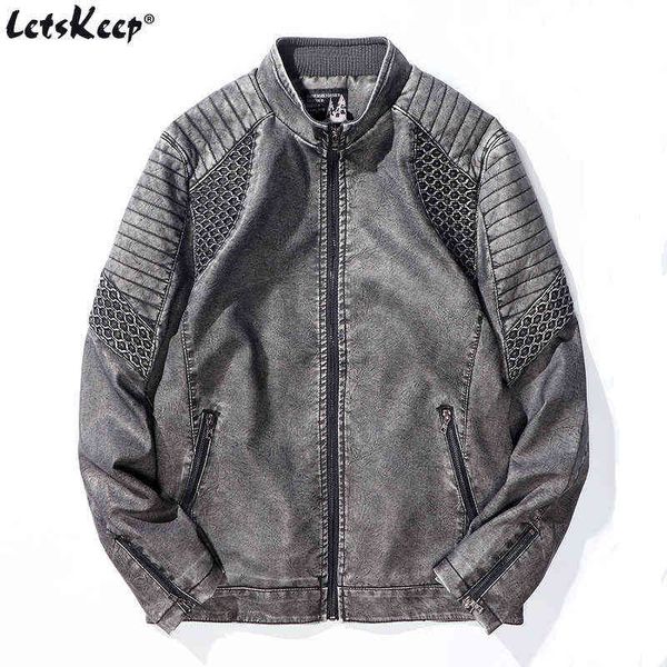 

letskeep motorcycle leather jacket men winter fleece moto outerwear jacket stand collar slim pu leather jackets l-3xl ma553 t220728, Black