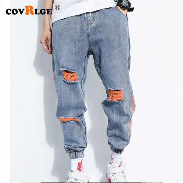 

shattered jeans mens fashion washed contrast casual jean pants men streetwear loose hip hop trousers m5xl mkn005 220720, Blue