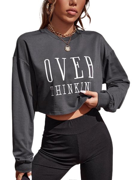

letter graphic drop shoulder crop pullover y9yw#, Black