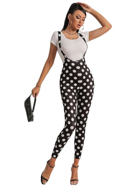 

sxy polka dot print suspender unitard jumpsuit without y4y9#, Black;white