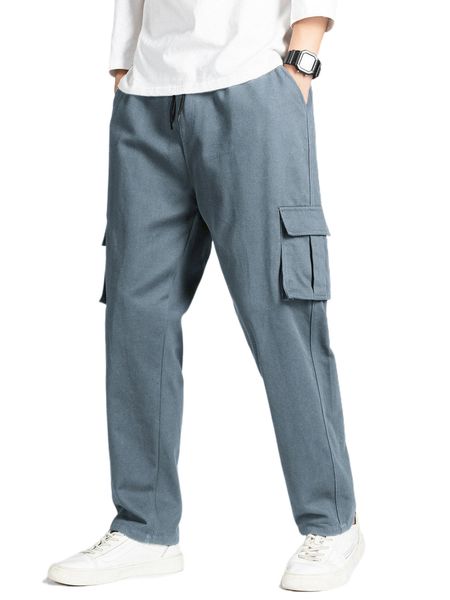 

men flap pocket drawstring waist pants o93u#, Black