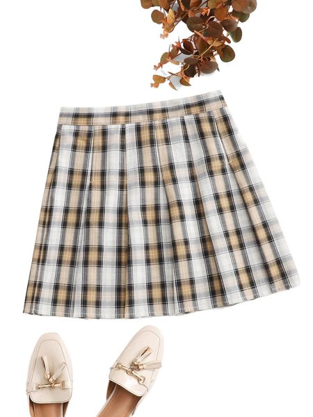 

tartan print pleated skirt w5u5#, Black