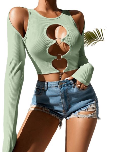 

o-ring cut out crop tee a0lw#, White