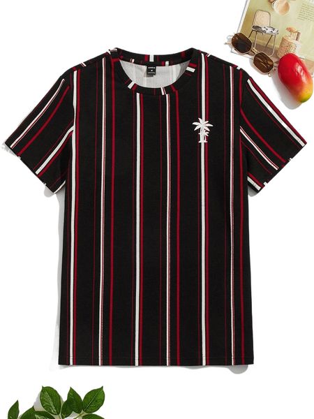 

men striped palm tree print tee y6f8#, White;black