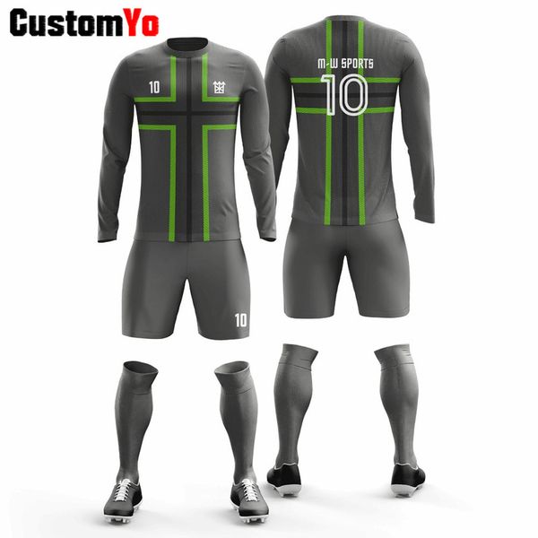 

men grey soccer jersey design custom football uniform sublimation running tracksuit football kits 220615, Gray