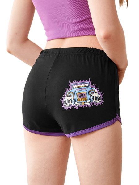 

romwe x welnust street life skull graphic track shorts a1x9#, White;black