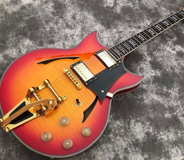

jazz electric guitar semi-hollow gold hardware can customize color as p double angle