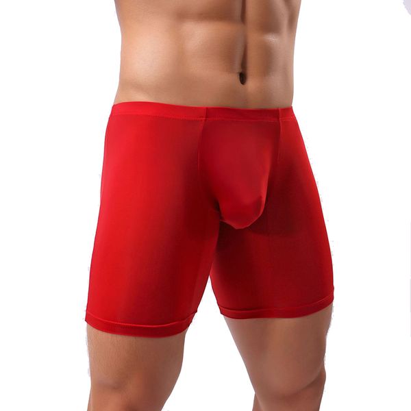 

underpants men ultra-thin underwear transparent boxer sculpting half-length solid u convex pouch long underwear plus size unterhosen herren, Black;white